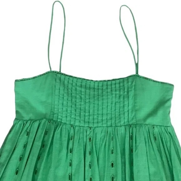 SOLD:Zara Openwork Eyelet Embroidery Midi Dress - Lime Green, XS - Picture 2 of 7
